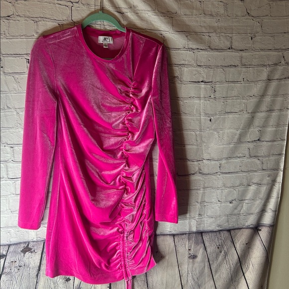 Juicy Couture Dresses & Skirts - Juicy by Juicy Couture long sleeve velour preppy pinky bodycon dress size large